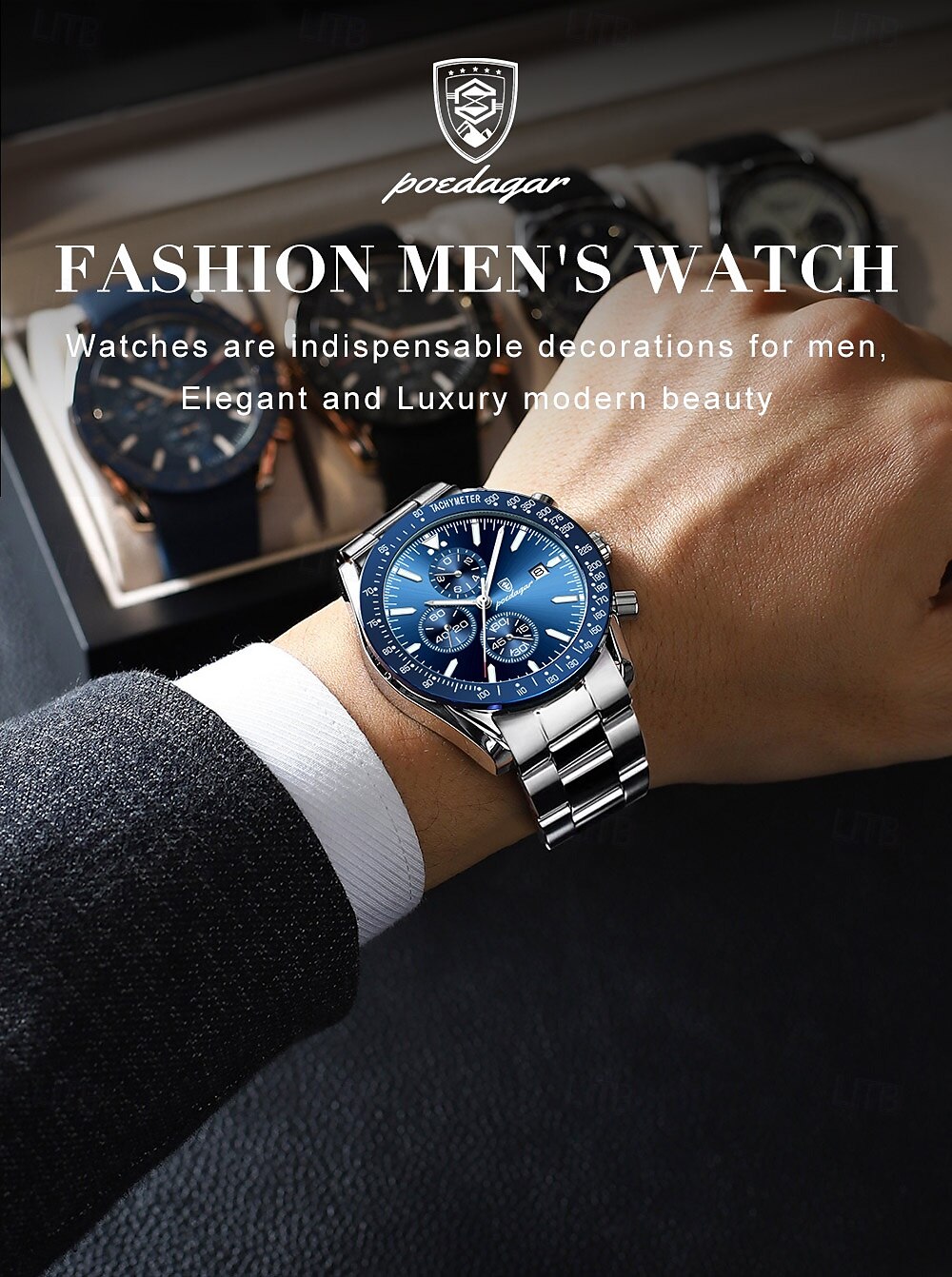 Роскошные бизнес-мужские часы – водонепроницаемые кварцевые наручные часы стальной браслет для формальной и повседневной носки с отображением даты 2026 - $24.99 –P1