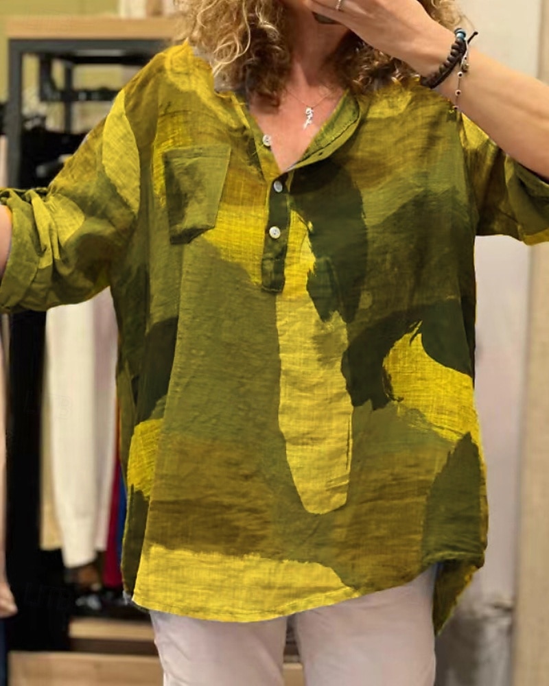 Femmes Chemise Chemises en coton et lin Chemisier Bloc de Couleur Moderne Occasionnel manche longue Col de chemise Hauts Réguliers Quotidien Sortir Imprimé Jaune Rouge Fuchsia Vert Gris Clair Été de 2025 ? $30.99 –P3