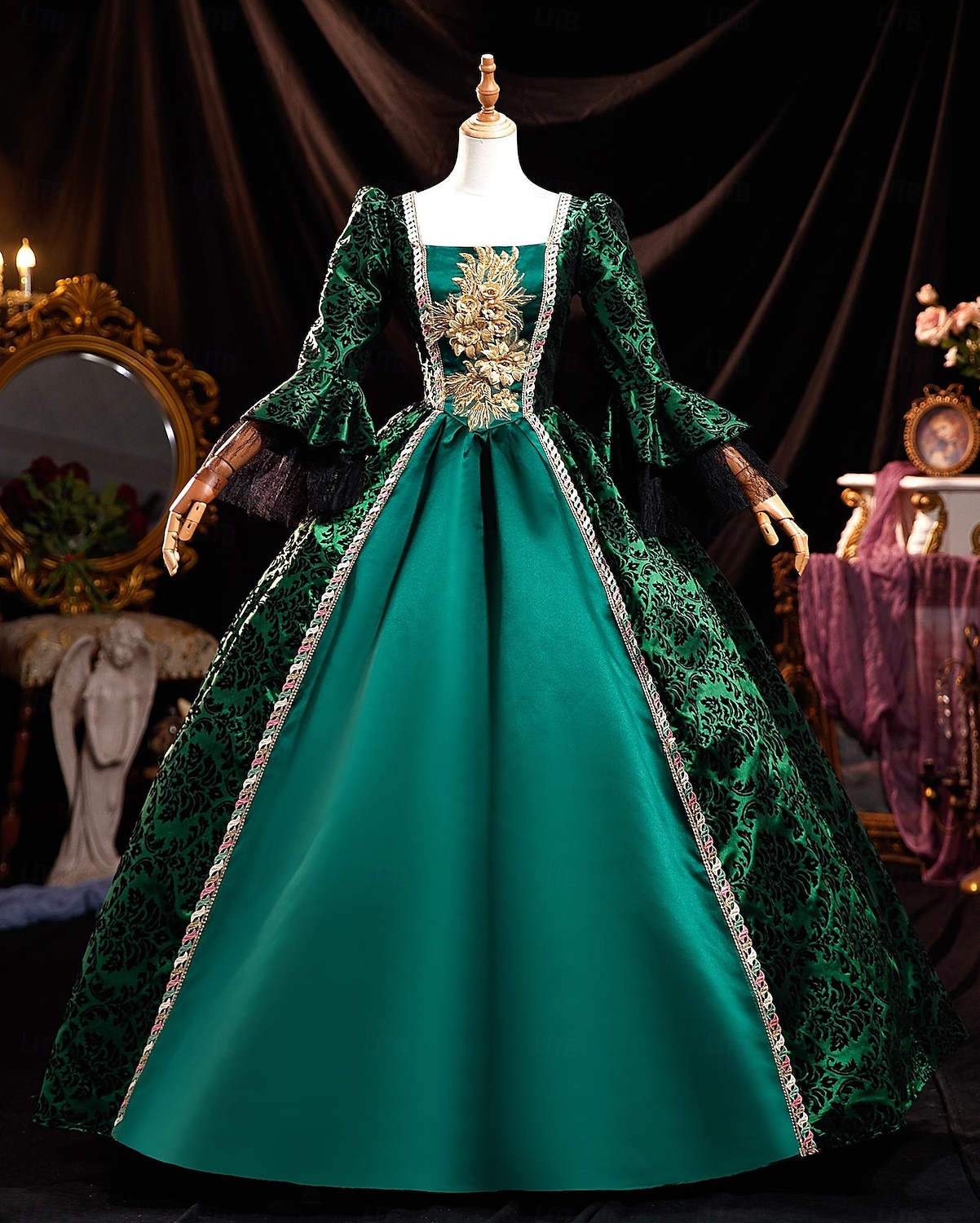 ancien Rococo Renaissance Maxi Robe Normal Juliette Princesse Mariée Plissé Volanté Princesse Col rond Déguisement Femmes Halloween Carnaval Mascarade Soirée Halloween Performance Adultes de 2026 ? $204.69 –P1