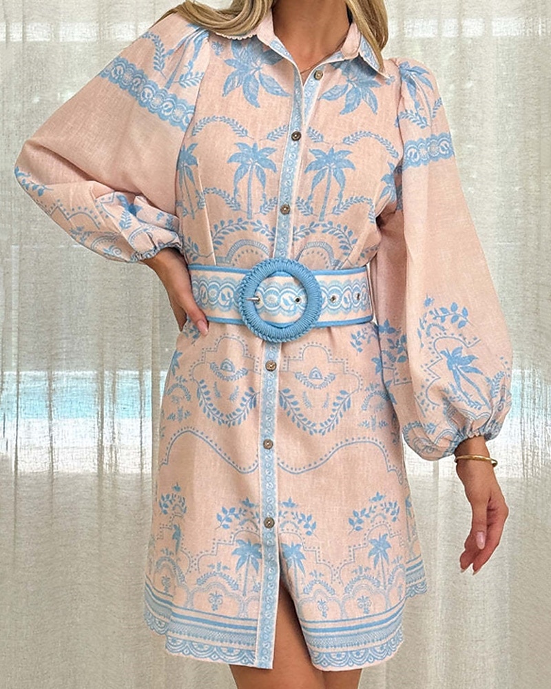 Damen Langes Kleid Maxikleid Baumwoll-Leinen-Kleider Freizeitkleid Mode Outdoor Party Ferien Normale Passform Blume Langarm Hemdkragen Rosa Blau Sommer 2025 - $42.99 –P7