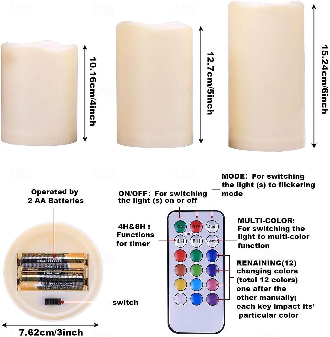 Set of 3 LED Candle lights Multi-Color Changing Real Wax Ivory Pillar Candles (4'' 5'' 6'') with 18-Key Remote and Timer Control Realistic Flameless Flicker Mode Battery Operated Mood Light Wedding Holiday Decor 2025 - $21.99 –P4