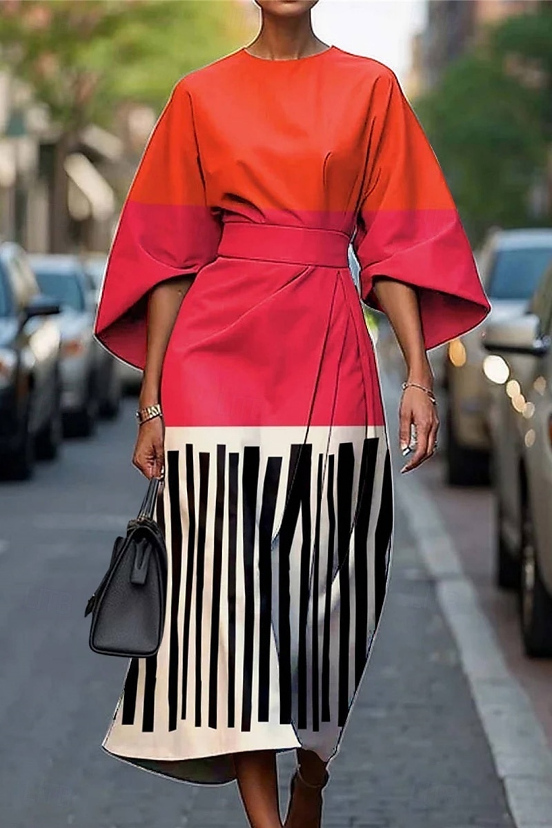 Pentru femei Rochie Lunga Rochie Maxi Rochie casual Rochie de vară Modă Modern Zilnic Dată Sfârșit de săptămână Fit regulat Geometric Lungime Manșon 3/4 Stil Nautic Plin de Culoare Negru Alb Galben 2025 - $27.99 –P11