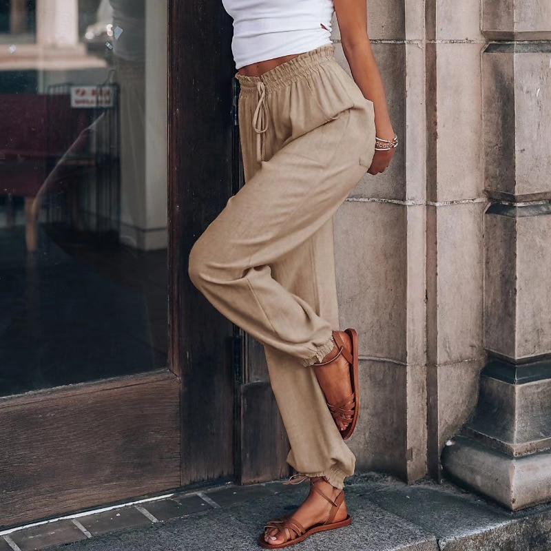 Femmes Slacks Pantalons Occasionnel Longueur complète Naturel Uni Avec Poches Conception à cordon élastique Confortable Extérieur Fête Décontracté Quotidien Week-end Vin Noir Vert Claire Vert Véronèse de 2025 ? $18.99 –P9