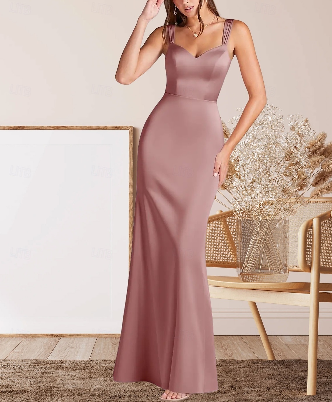 Mermaid / Trumpet Mother of the Bride Dress Wedding Guest Elegant Minimalist V Neck Floor Length Satin Sleeveless with Ruching 2025 - $150.99 –P3