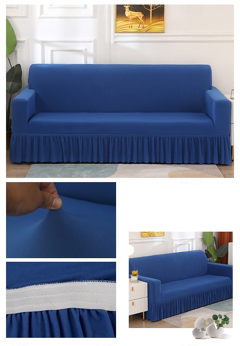 Capa de sofá com saia de cor sólida estilo saia de sofá simplicidade para sala de estar capas de sofá estilos sazonais capa elástica para sofá toalha de sofá protetor de cadeira 1 peça de 2025 por $27.99 –P4