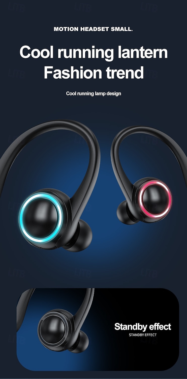 Bluetooth 5.2 Sports Ear-Hook Headphones - Wireless Waterproof Earbuds with LED Light, Touch Control, Noise Reduction, Compatible with iOS & Android 2025 - $20.99 –P12