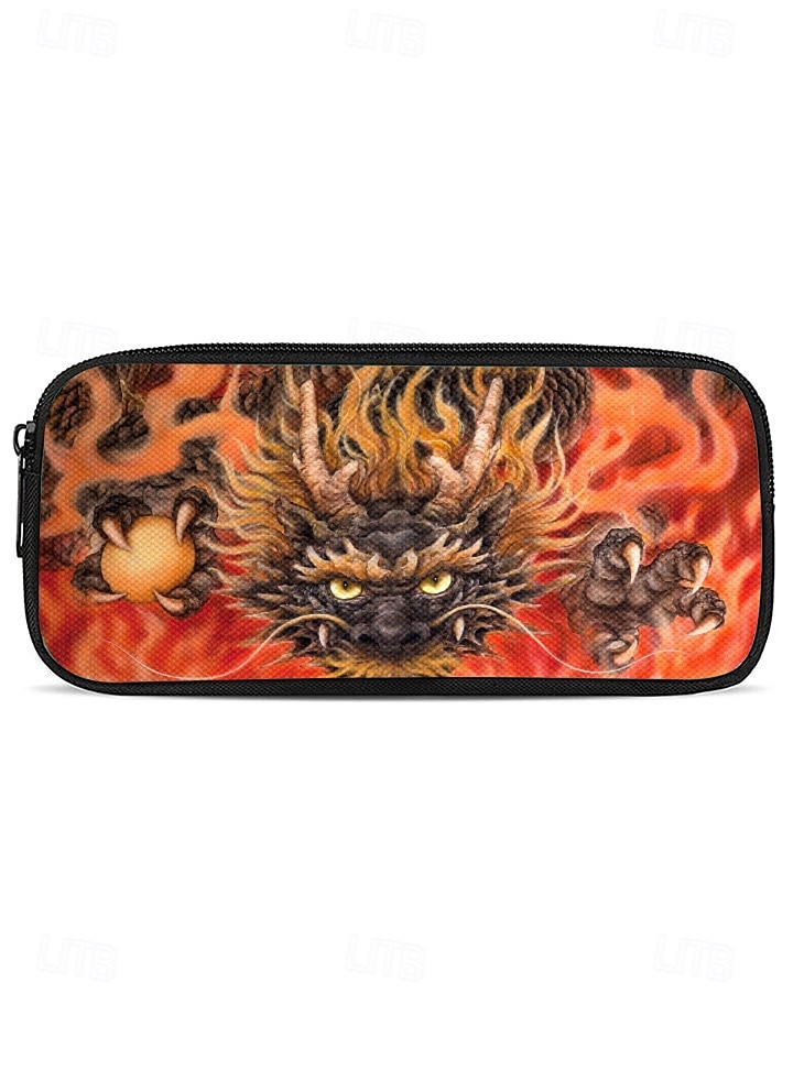 Set rucsac bărbătesc format din 3 piese cu dragon și imprimeu cu flăcări - ghiozdan școlar rezistent, geantă de prânz izolată și geantă pentru pixuri pentru adolescenți iubitori de întoarcerea la școală și stil fantasy, Kayomi Harai 2025 - $32.99 –P7