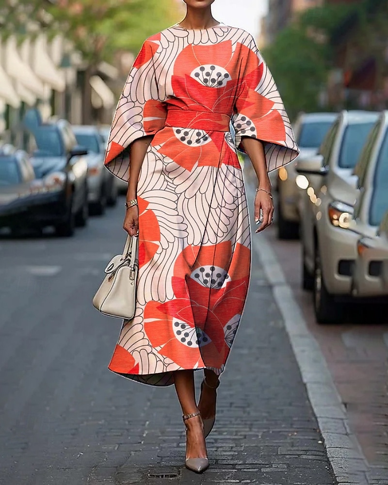 Femmes Robe Midi Robe Fleurie Robe Imprimée Classique Moderne Extérieur Vacances Quotidien Coupe régulière Fleur Demi Manches Col ras du cou Rose Claire Vert foncé Orange Été de 2025 ? $25.99 –P1