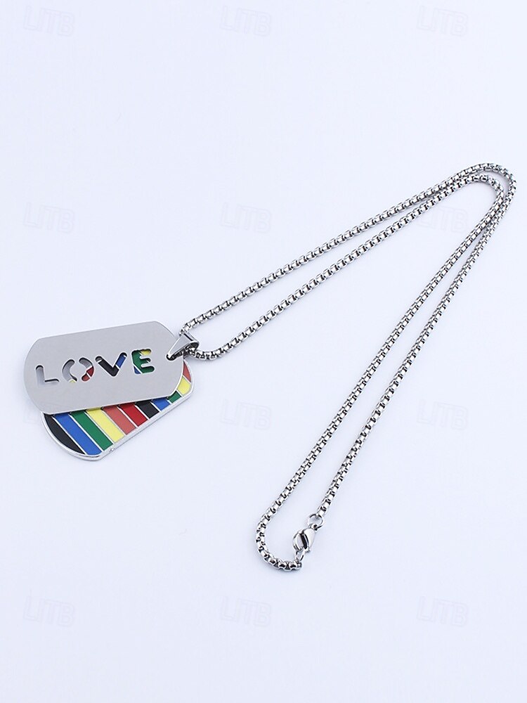 Colar masculino LGBTQIA+ com estampa de arco-íris e recortes do orgulho - corrente com pingente de aço inoxidável, joia festiva ousada para o mês do orgulho, desfiles LGBTQIA+ e expressão cotidiana de 2025 por $9.99 –P6
