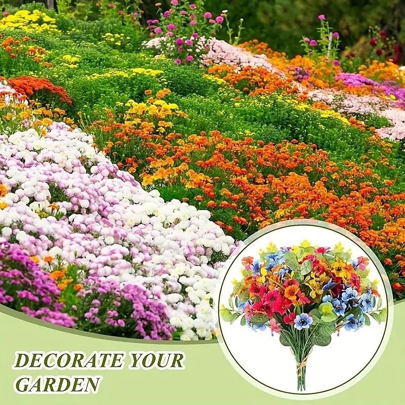 38 bunter kunstige blomster til utendørs bruk, imitert vårgressfiolett, silketrykte vannplanter, eukalyptusblader, UV-bestandig for hage, veranda, terrassedekor 2025 - $30.99 –P3