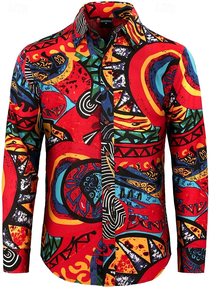 Retro Vintage Boho 1970s Shirt Hippie Tribal African Pattern Fancy Dress Men's Halloween Carnival Street Dance Retro Theme Party Festival Adults' Shirt 2026 - $27.99 –P8