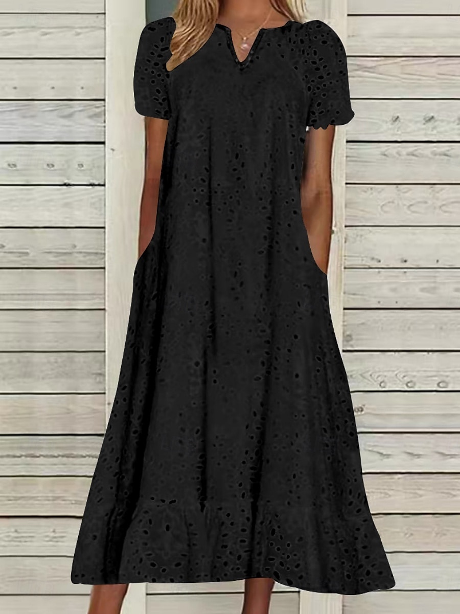 Femmes Robe Midi Robe trapèze Robe d'été Occasionnel Quotidien Coupe régulière Uni Manche Courte Col en V Noir Blanche Fuchsia Été de 2025 ? $46.99 –P2