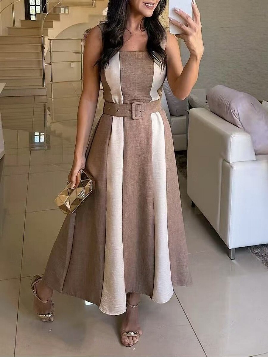 Pentru femei Rochie Maxi Rochie A line Rochie cu umeri Casual În aer liber Ieșire Fit standard Dunga Fără manșon Fără Bretele Roz Îmbujorat Roșu Vin Cămilă Verde Militar Vară 2025 - $41.99 –P2