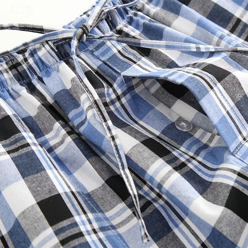 Herren Freizeitkleidung Karierte hose Lounge Hose Karomuster Mode Klassisch Lässig Heim Täglich Bett Baumwolle Komfort Atmungsaktiv Weich Hose Elastischer Bund Sommer Frühling Schwarz Königliches Blau 2025 - $15.99 –P13