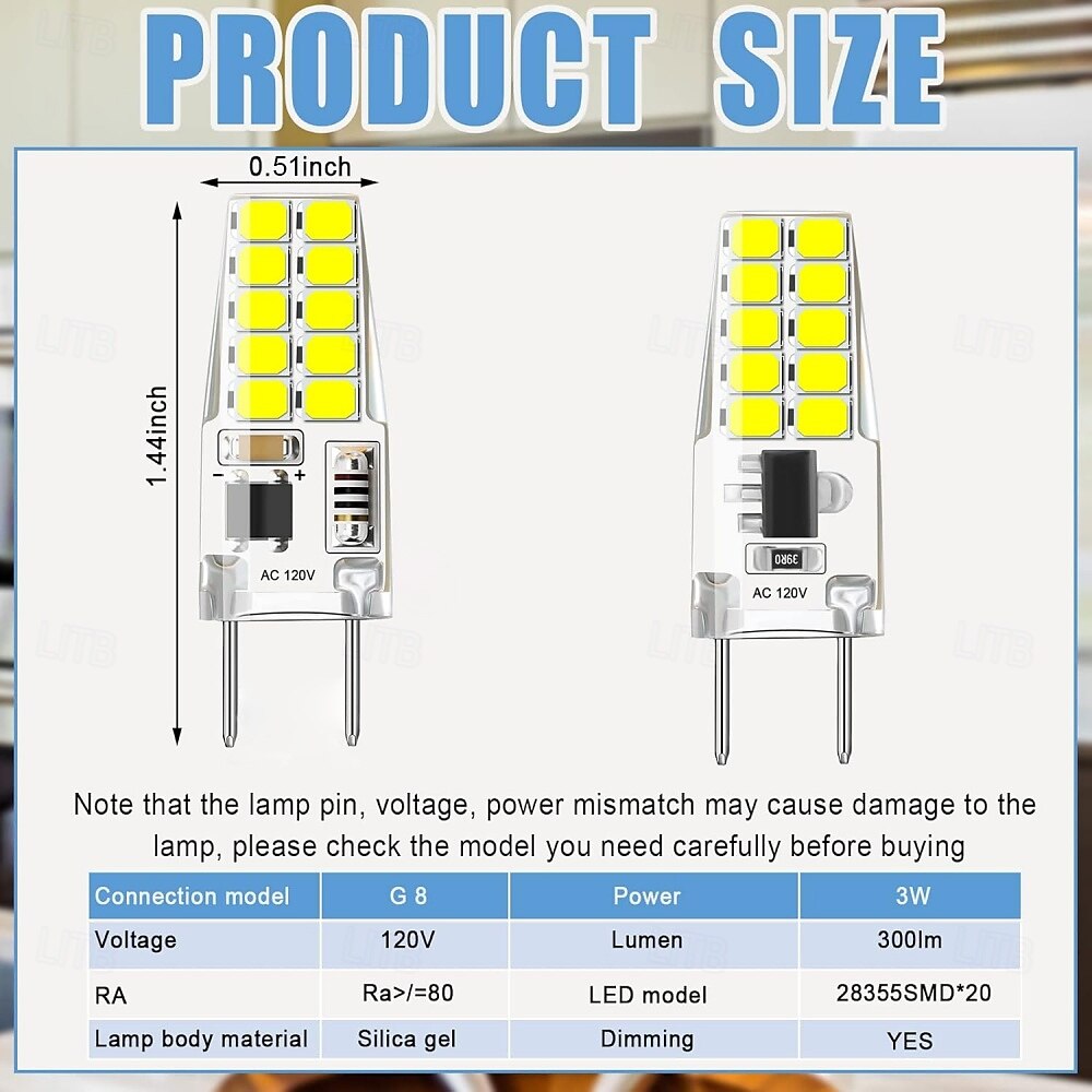 G8 LED Light Bulbs Dimmable 120V T4 JCD Type Bi-Pin G8 Base Bulb 3W Equivalent to 20W-25W Halogen Bulb White Warm White for Puck Light Under Cabinet Light Under Counter Light 5pcs 2025 - $19.99 –P3