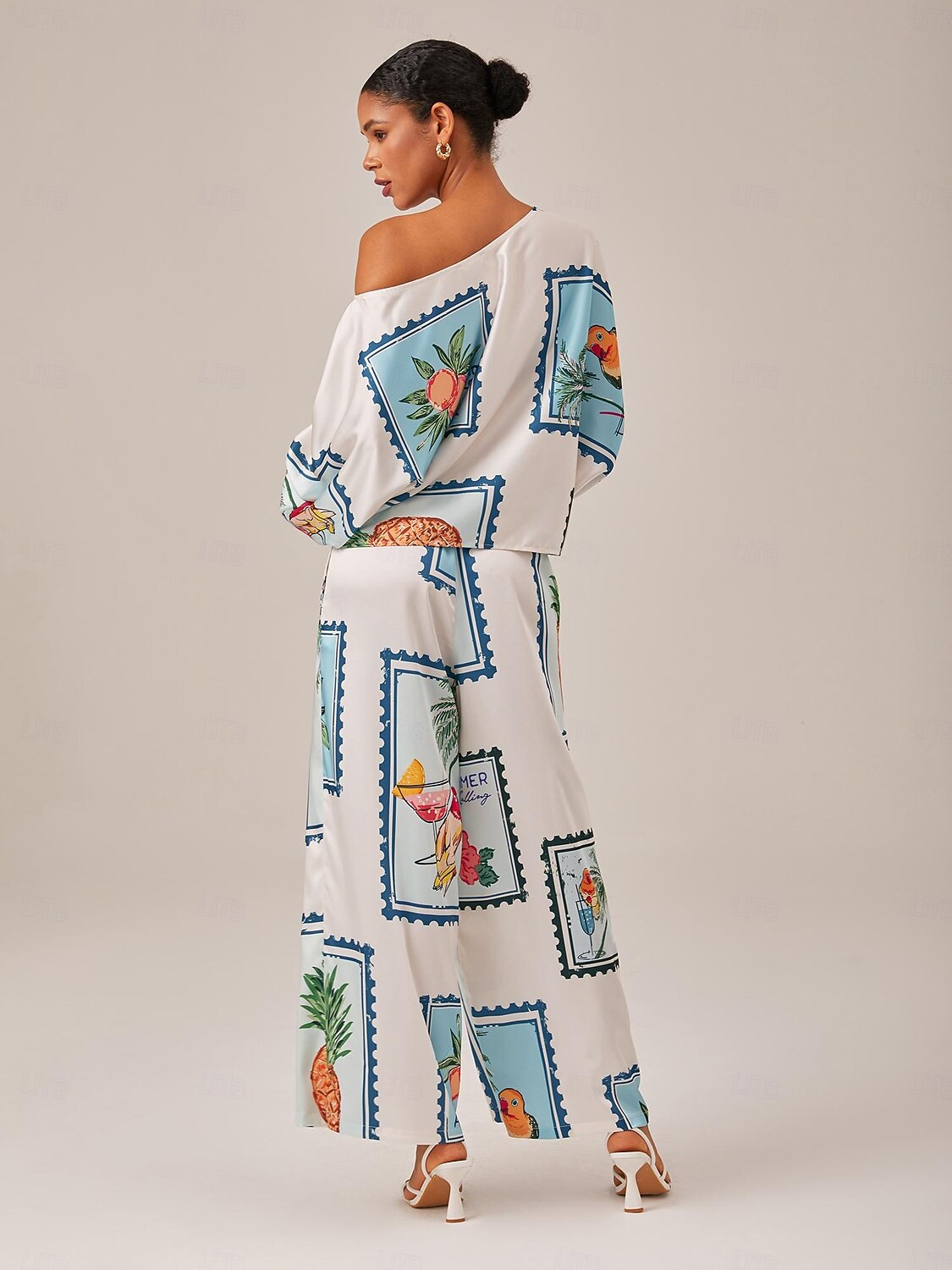 Seamless Pattern Print Elastic Waist Wide Leg Trousers 2025 - $64.99 –P6