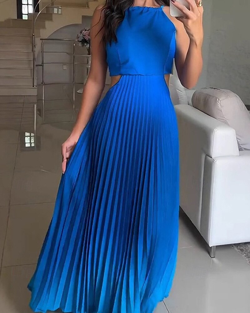 Femmes Robe Longue Maxi Robe Robe froncée Moderne Extérieur Vacances Fête Coupe régulière A Ombre Sans manches Col ras du cou Bleu Orange Vert Été de 2025 ? $25.99 –P6