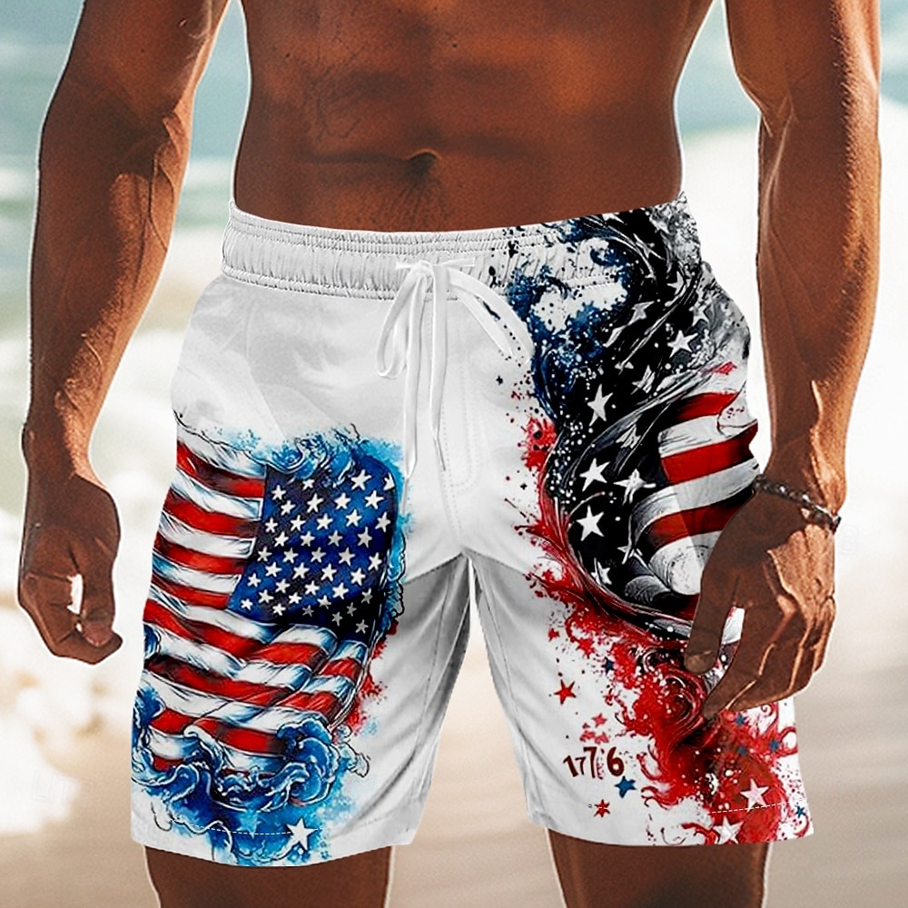 Självständighetsdagen Herr 4 juli USA:s 250-årsjubileum USA: s flagga Patriotisk Badshorts Boardshorts Medium Midja Hawaiisk Strandsemester Sidfickor Mesh foder Elastisk dragsko i midjan Designer 2026 - $20.99 –P1