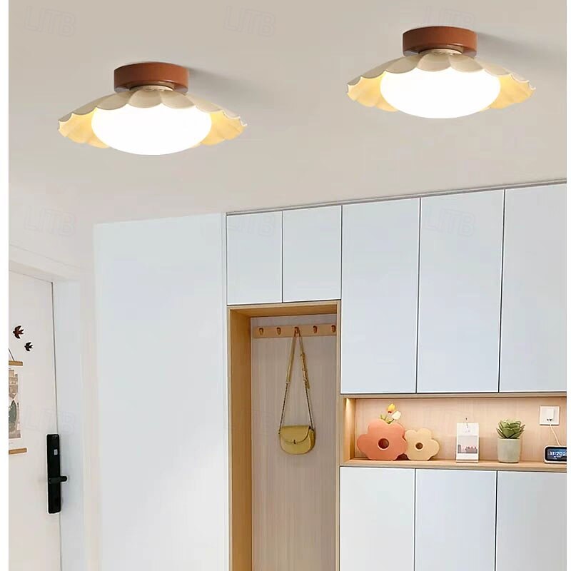 Lámpara de techo moderna para pasillo, pantalla blanca lechosa, pequeña lámpara de techo de metal, madera, estilo granja vintage, cerca del techo, para baño, cocina, pasillo, entrada, 25 cm, 110-240 V 2025 - $128.99 –P2