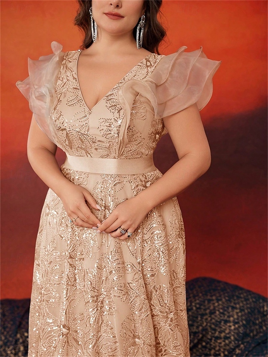 A-line šaty pro plussize elegantní šaty pro postavy formální svatební dlouhé bez rukávů véčkový krajkový s flitry 2025 - $124.99 –P2