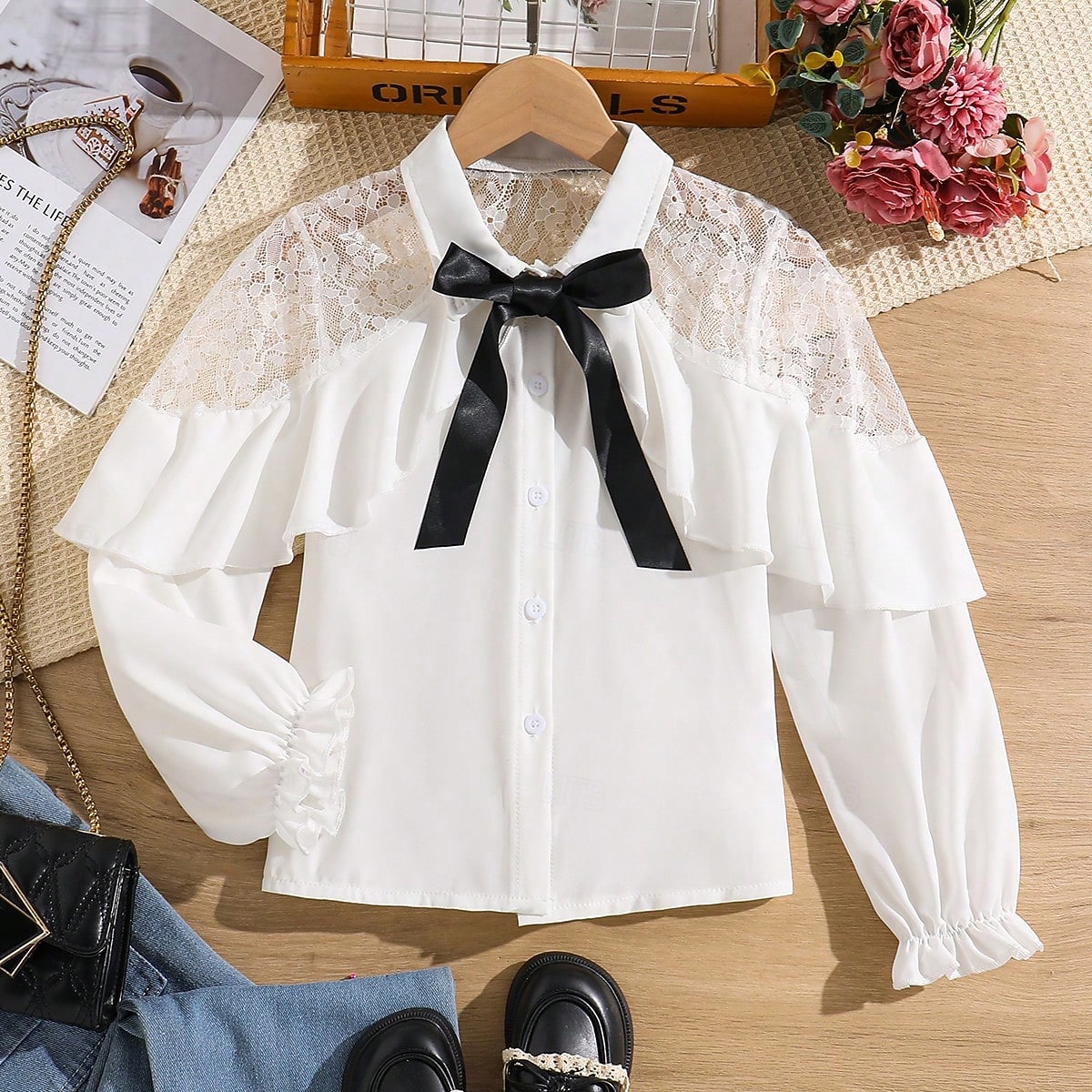 Kids Girls' Blouse Solid Color School Long Sleeve Ruffle Daily 7-13 Years Summer White 2026 - $13.99 –P1