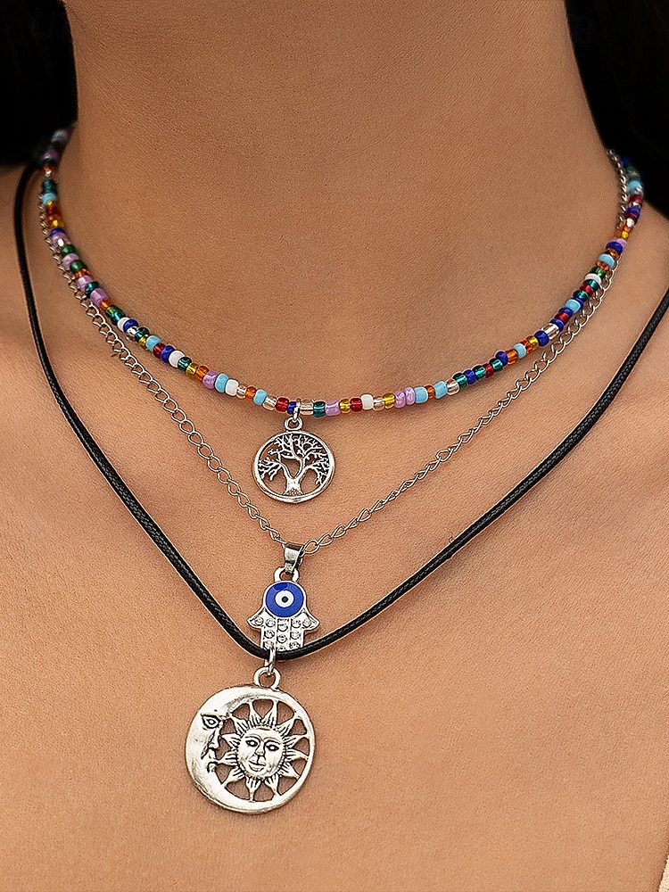 Women's Western Layered Turquoise Beaded Necklace Set – Boho Statement Jewelry with Cactus & Teardrop Charms, Ideal for Festivals, Country Concerts and Casual Wear 2025 - GBP £7.27 –P10