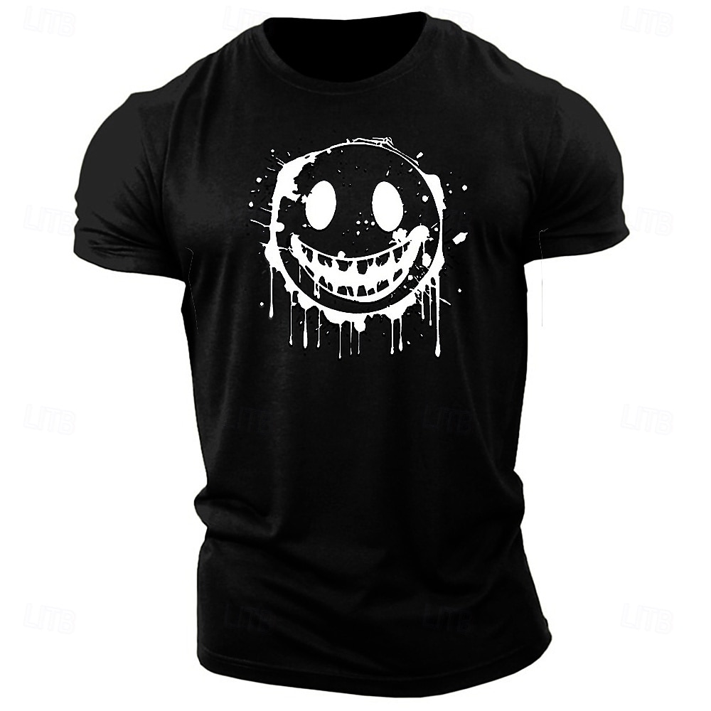 Herr Grafiska tryck Rolig Le ansikte T-shirt Grafiska utslagsplatser Bomull Kortärmad Grafisk Skjorta Heather Grey Svart Vit Bekväm t-shirt Utomhus Gata Modedesignerkläder 2025 - $15.99 –P9