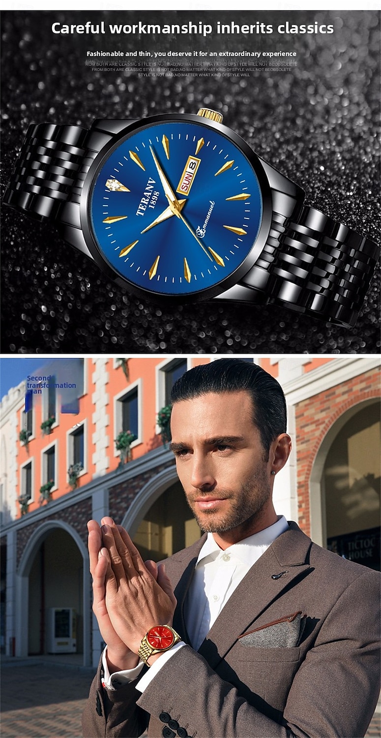 Men's Business Quartz Watch – Ultra-Thin Dual Calendar Luminous Dial, IPX7 Waterproof, Elegant Stainless Steel Strap, Stylish Gift for Professionals 2026 - $24.99 –P5