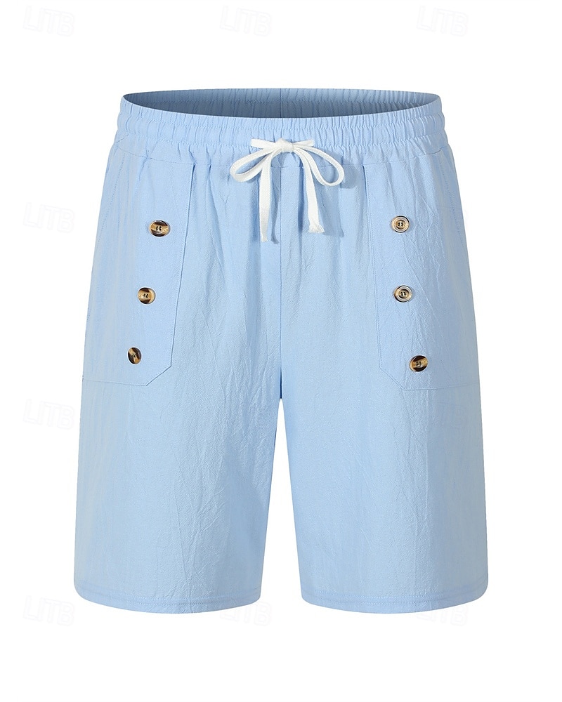 Hombre Pantalón corto Pantalones cortos de lino Pantalones cortos de verano Pantalones cortos de playa Bolsillo Correa Cintura elástica Plano Comodidad Transpirable Corto Vacaciones Festivos Playa 2025 - $22.99 –P19