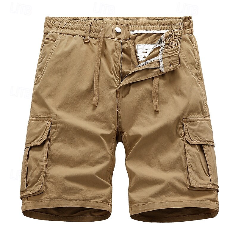 Men's Cargo Shorts Shorts Summer Shorts Drawstring Elastic Waist Multi Pocket Plain Comfort Wearable Knee Length Outdoor Sport Daily Fashion Casual Black Yellow 2025 - $28.99 –P1