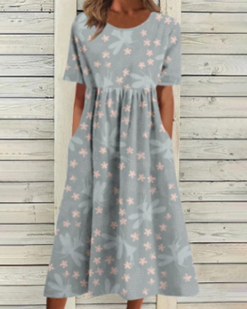 Damen Midikleid Freizeitkleid Blumenkleid Klassisch Modern Urlaub Täglich Ausgehen Normale Passform Blume Kurzarm Rundhalsausschnitt Purpur Grau Sommer 2025 - $22.99 –P1
