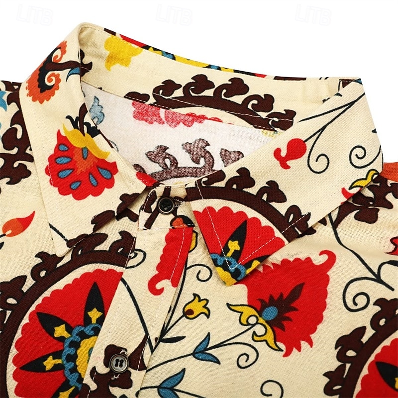 Retró Boho 1970-es évek Ing Hippi Etno Suzani Jelmez Férfi Mindszentek napja Farsang utcai tánc Retro témájú buli Fesztivál Felnőttek Ing 2025 - $27.99 –P9