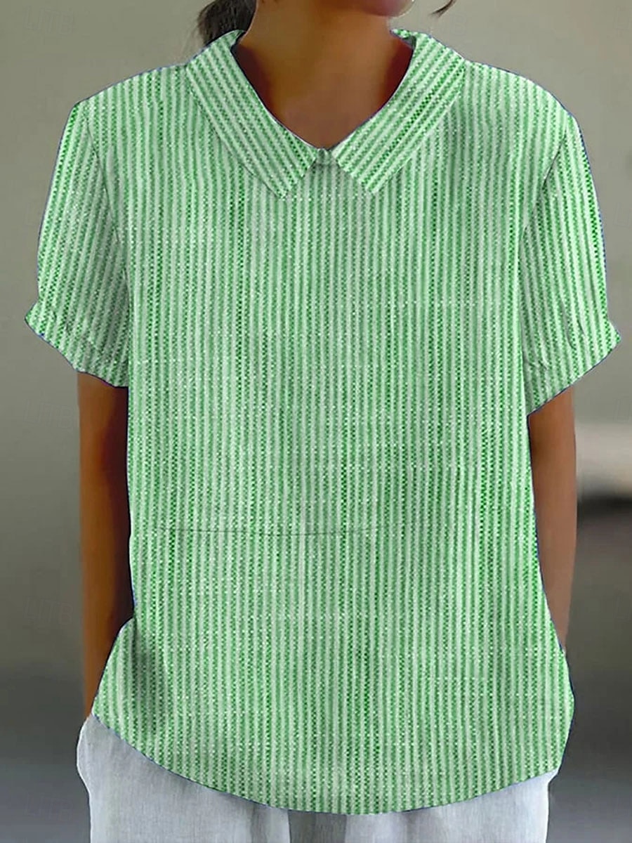Dame Bluse Grafisk Geometrisk Stripet Elegant Daglig Stilfull Kortermet Skjortekrage Vanlige topper Arbeid Daglig Ferie Trykt mønster Rosa Blå Grønn Grå Sommer Vår 2025 - $23.99 –P3