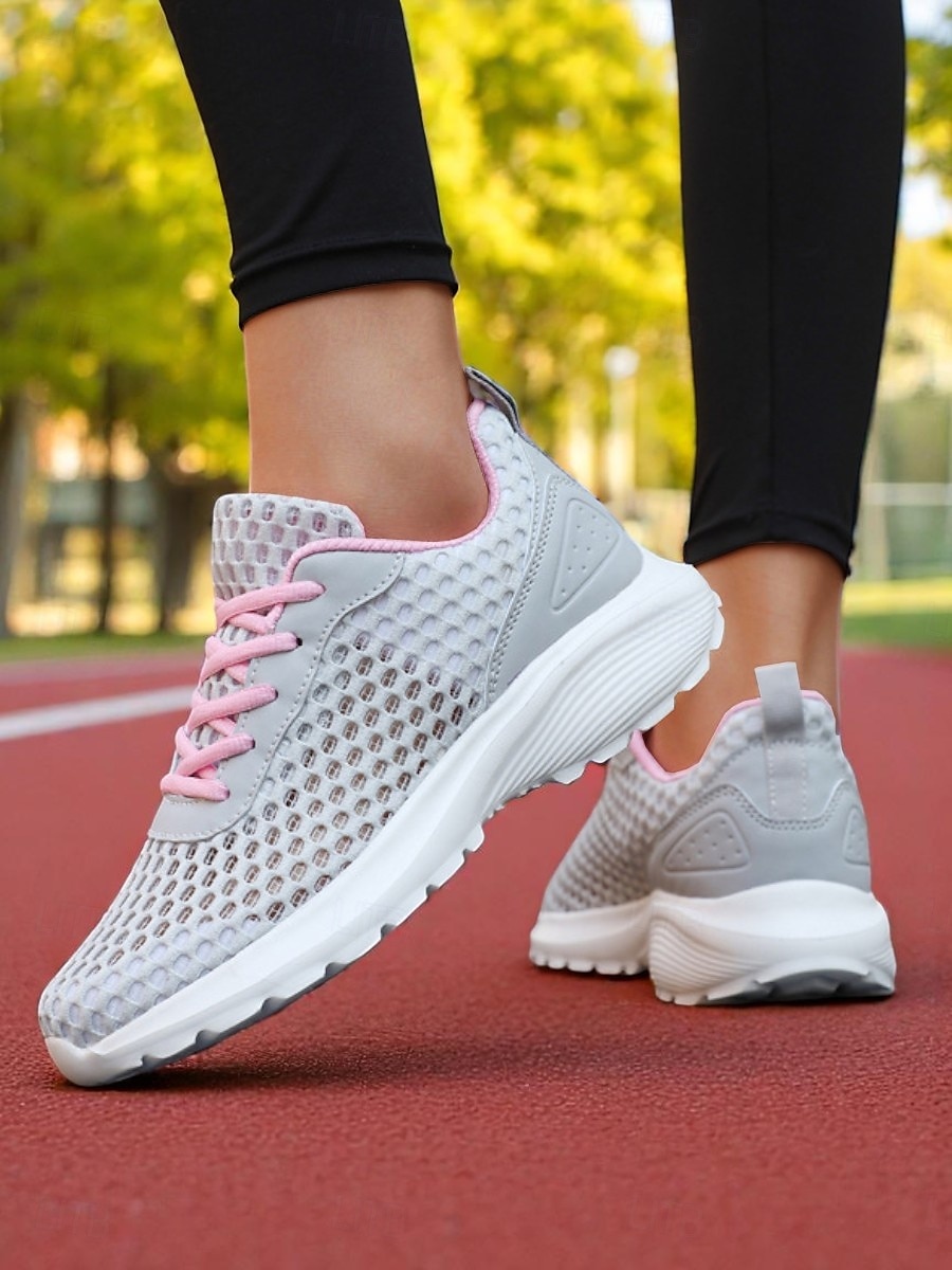 Dámské lehké šedé síťované běžecké tenisky se šněrováním pro jogging, fitness a venkovní cvičení 2025 - $26.99 –P7