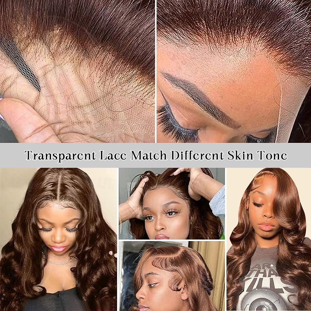 Parrucca in capelli umani castani 4#, parrucca in pizzo 360, parrucca in pizzo con capelli umani ondulati, densità 150% del 2025 a $184.99 –P3