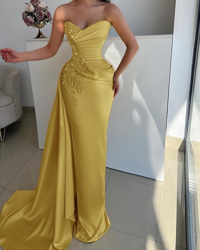 Harang fazon Estélyi ruhák Elegáns Ruha Előírásos Esküvő Földig érő Ujjatlan Pánt nélküli Pezsgős menyasszony anyja ruha Szatén val vel Strasszkő Csillogás Ráncolt 2025 2025 - $142.99 –P1