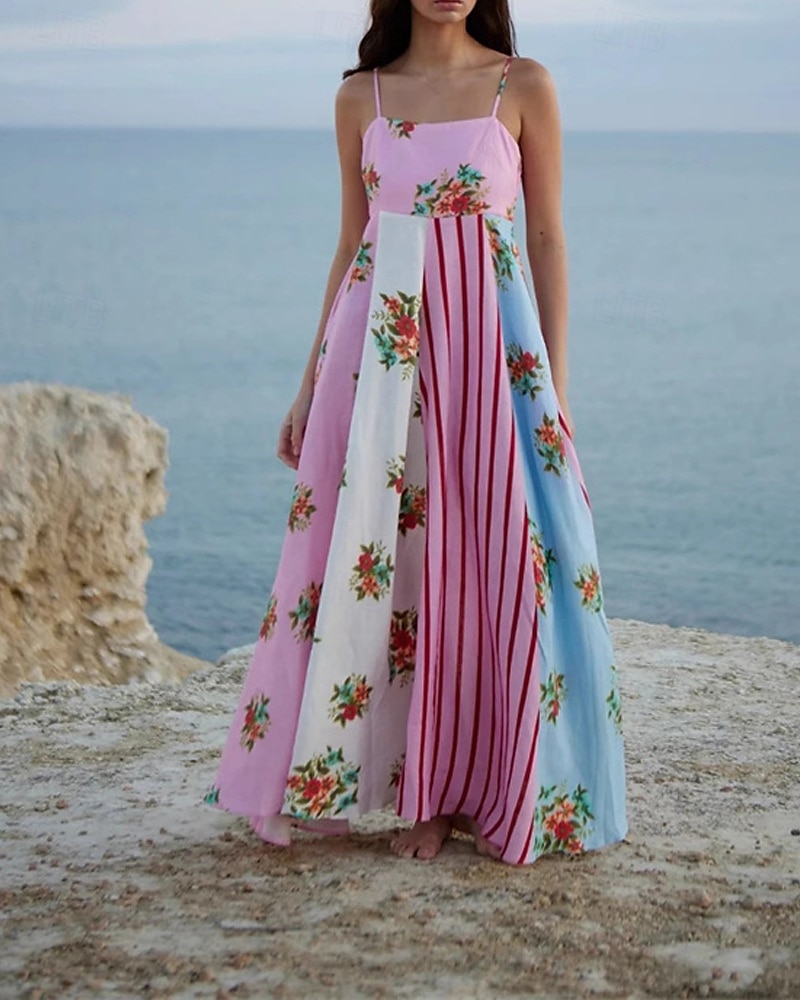 Femmes Robe Longue Maxi Robe Robes en coton et lin Robe Décontractée Mode Extérieur Soirée Fête Coupe régulière Fleur Sans manches Bretelles spaghetti Rose Claire Été de 2025 ? $36.99 –P1