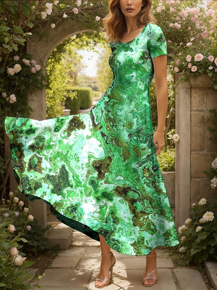 Pentru femei Rochie Maxi Rochie casual Rochie A line Rochie de vară Elegant Vacanță Casual Fit regulat Grafic Abstract Imprimare de marmură Manșon scurt Pătrat Roșu-aprins Albastru piscină Mov Trifoi 2025 - $31.99 –P4
