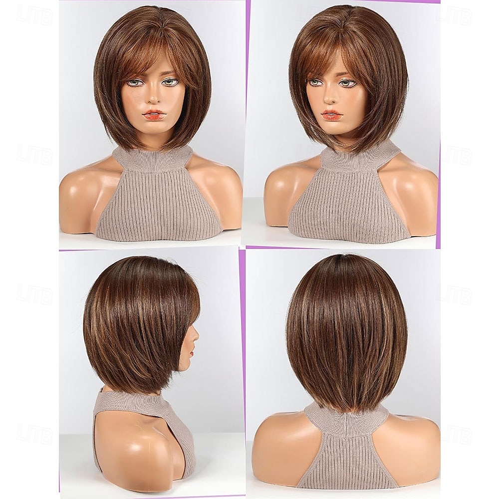 perucas bob para mulheres peruca sintética com franja cor marrom de 2025 por $24.99 –P2