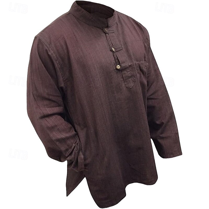 Homme Chemise Chemise d'été Chemise Décontractée Chemise de Plage Chemise Boutonnée Noir Jaune Orange Vert Véronèse Bleu de minuit manche longue Uni Band Collar Vacances Hawaïen Vêtement Tenue de 2025 ? GBP £19 –P17