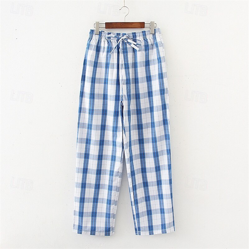 Herren Freizeitkleidung Karierte hose Lounge Hose Karomuster Mode Klassisch Lässig Heim Täglich Bett Baumwolle Komfort Atmungsaktiv Weich Hose Elastischer Bund Frühling Herbst Schwarz Blau 2025 - $28.99 –P3
