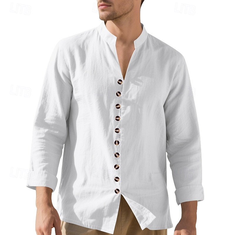 Per uomo Camicia Camicia di lino Camicia casual Camicia con Bottoni Camicia di cotone Semplice Vacanza Camicia hawaiana Nero Bianco Rosa Viola Manica Lunga Colletto alla coreana Primavera Autunno del 2025 a $21.99 –P6