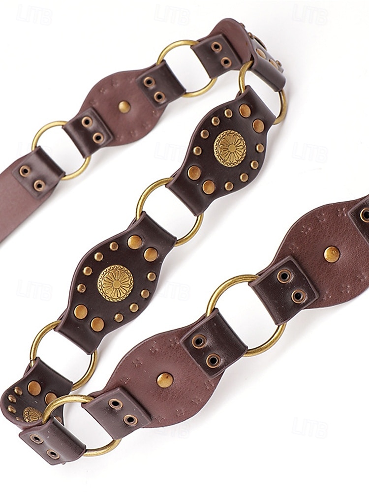Women's Bohemian Western cowboy style belt with antique brass flower buckle, Adjustable tightness, Suitable for retro fashion, Casual or festival wear 2025 - $14.99 –P8
