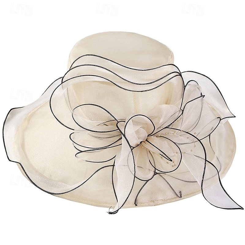 fascinatorhattar för kvinnor, bredbrättad organzahatt för kyrkteaparty, elegant vintage moderiktig mössa för bröllop, fascinator, cocktailparty, beige, fascinatorhattar för kvinnor te, hatt 2026 - $25.99 –P12