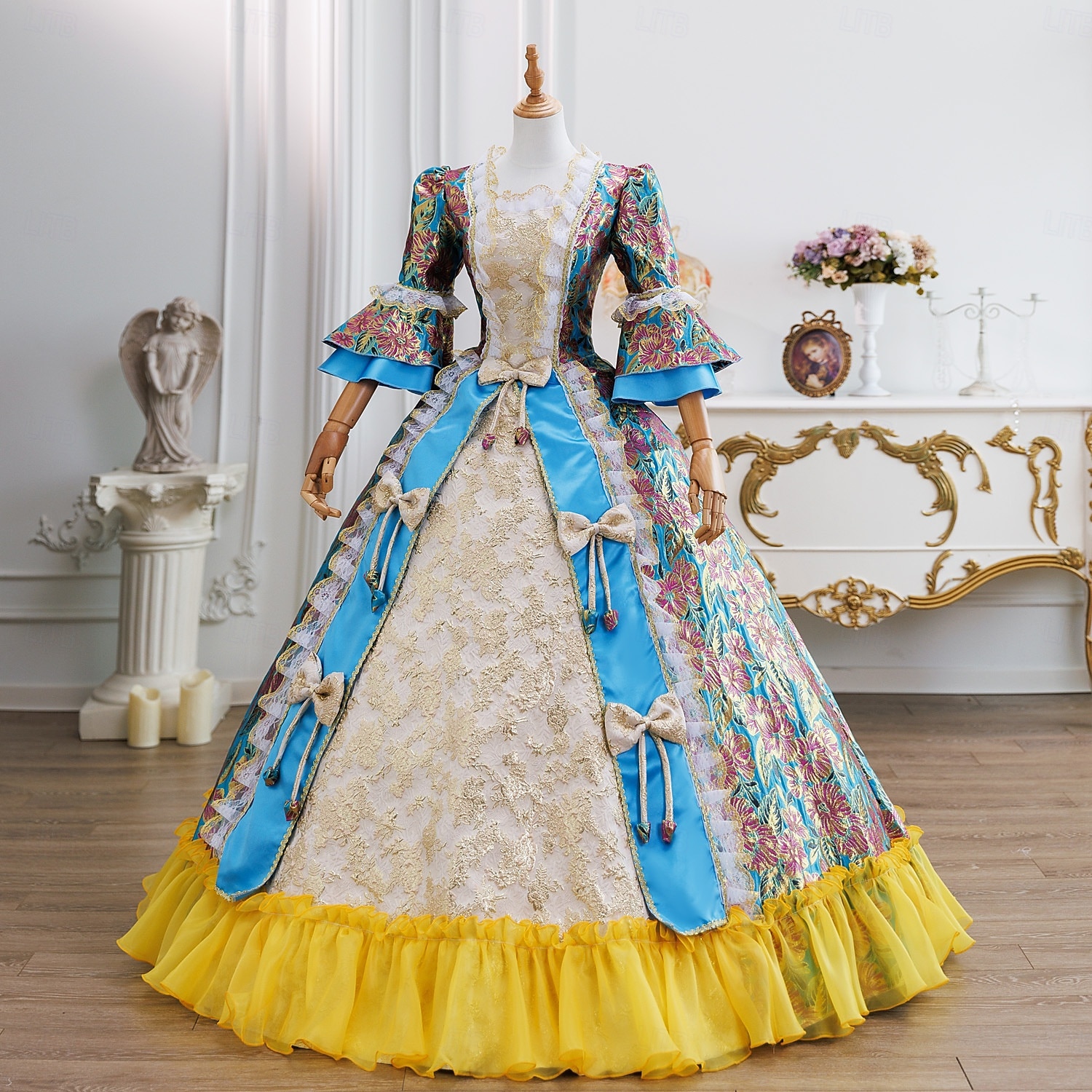 Vintage Rococo Renaissance Maxi Dress Normal Juliet Sleeve Princess Bride Pleated Flounced Princess Round Neck Fancy Dress Women s Halloween Carnival Vintage Rococo Renaissance Maxi Dress Normal Juliet Sleeve Princess Bride Pleated Flounced Princess Round Neck Fancy Dress Women s Halloween Carnival