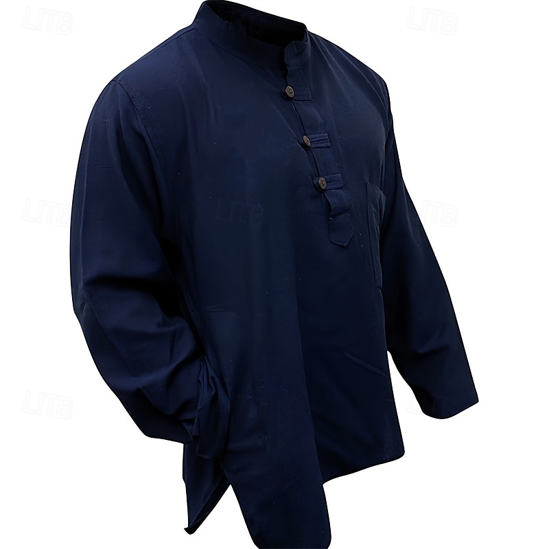 Homme Chemise Chemise d'été Chemise Décontractée Chemise de Plage Chemise Boutonnée Noir Jaune Orange Vert Véronèse Bleu de minuit manche longue Uni Band Collar Vacances Hawaïen Vêtement Tenue de 2025 ? GBP £19 –P6