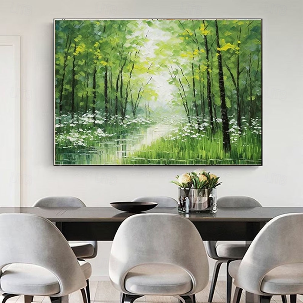 Dipinto a mano, dipinto a olio su tela, moderno dipinto di un albero verde con texture floreale, dipinto di un albero, arte murale 3D, dipinto di una foresta floreale, arte contemporanea, grande del 2025 a $77.99 –P5