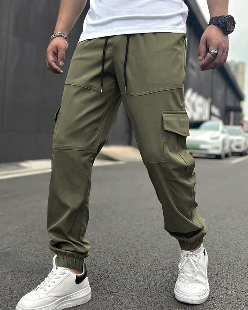 Men's Cargo Pants Trousers Drawstring Elastic Waist Multi Pocket Plain Wearable Daily Outdoor Camping & Hiking Fashion Classic Navy Blue Khaki 2026 - $27.99 –P10