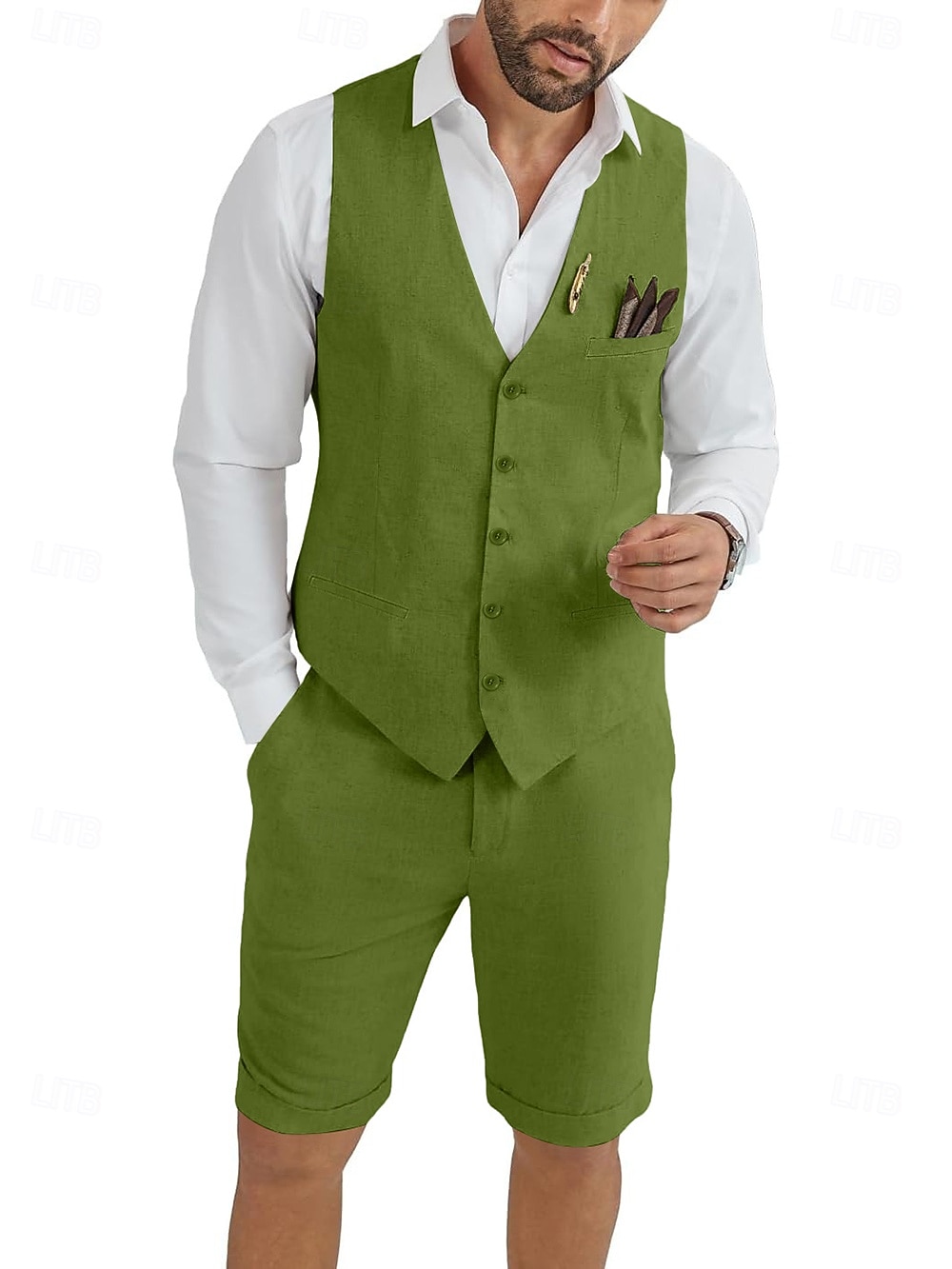 Uomo Smoking Completi in Lino Matrimonio in Spiaggia Matrimonio Rosa Azzurro cielo Estate Tuta Moda Casual Tinta unita Vestibilità standard 2 pezzi del 2026 a $73.99 –P11