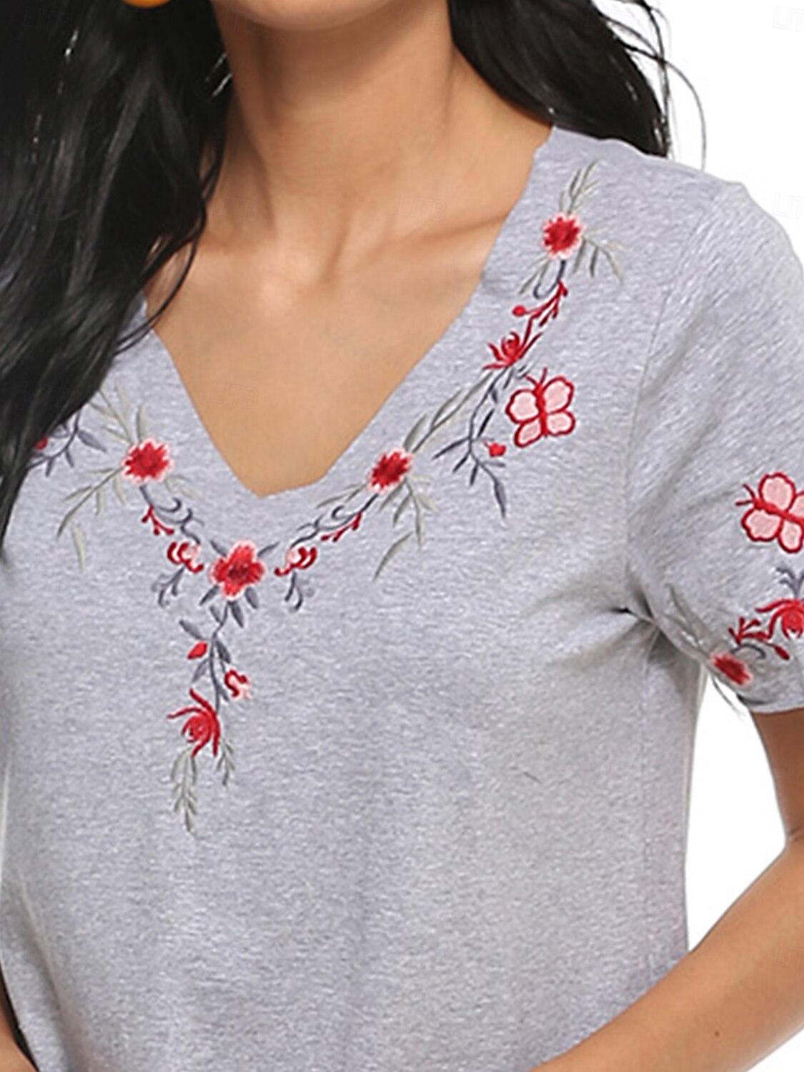 Erntedank Damen Baumwollhemd Einfach Bohemien Stilvoll Basic Kurzarm Puffärmel V Ausschnitt Normale Oberteile Täglich Sport Ausgehen Grau Sommer 2025 - $22.99 –P4